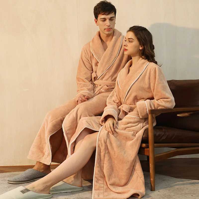 Autumn Winter Plus Size Thickened Warm Couple Flannel Long Robe Sleepwear New Bathrobe Gown Coral Fleece Home Wear C251216