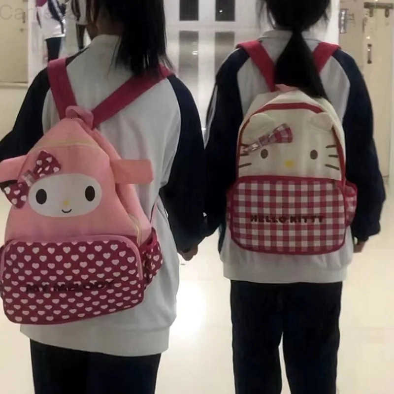 Sanrio Hello Kitty Cute Cartoon Plaid Backpack Y2k Women Fashion Large Capacity Kawaii Schoolbag Casual Shoulder Bags My Melody H251216