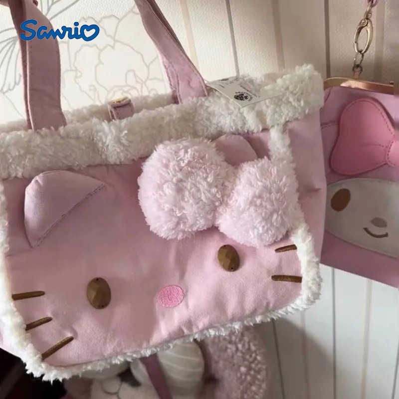 Sanrio Kawaii Hello Kitty Plush Bag Cartoon Soft Stuff Handbag Women Tote Shoulder Bags Fashion Casual Y2k Large Capacity Plushies Bag H251216
