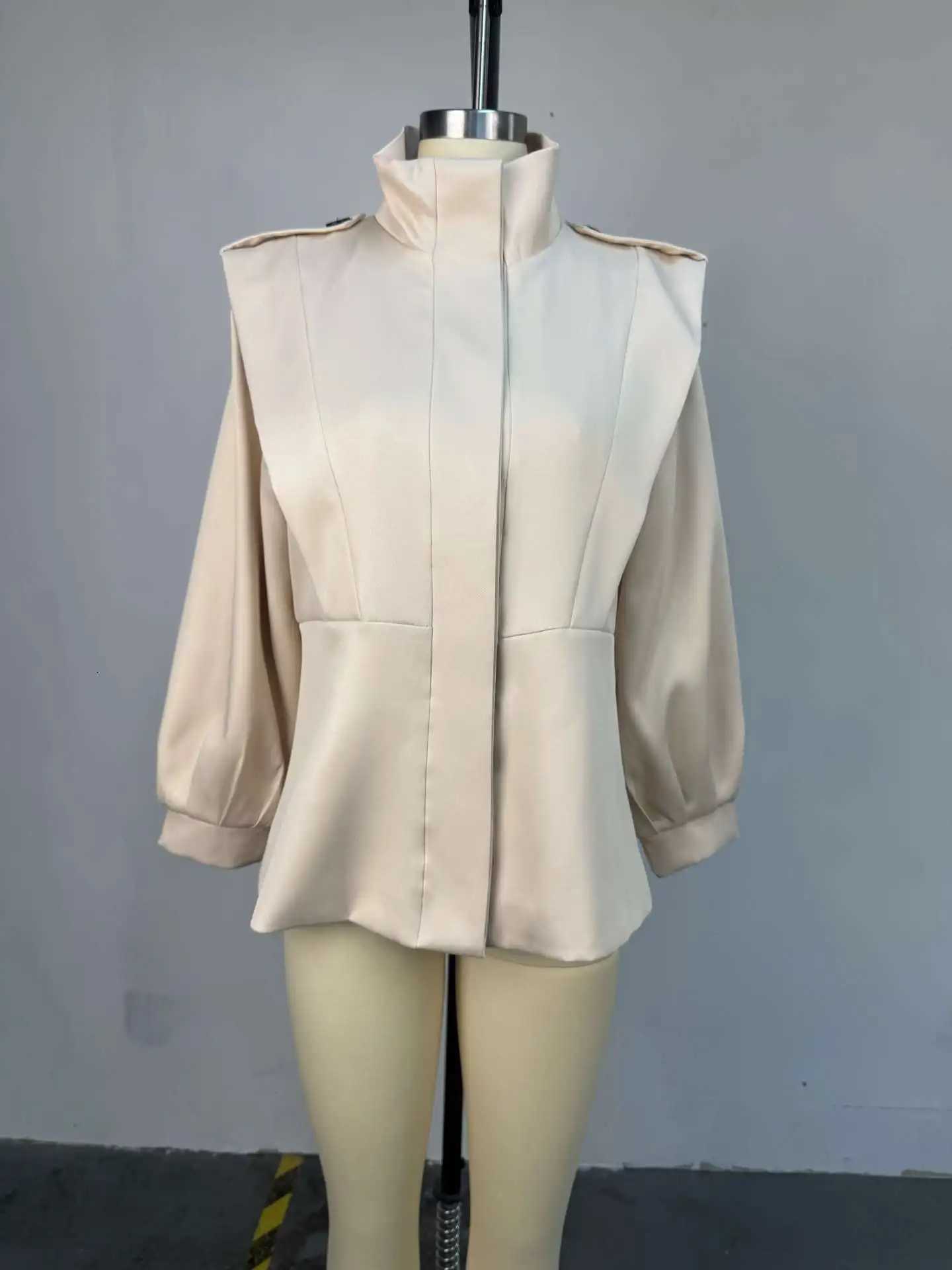 Women Short Trench Coats Solid Jacket Irregular Long Sleeves Stand Collar Loose Office Lady Elegant Casual 2025 Spring AutumnT251216