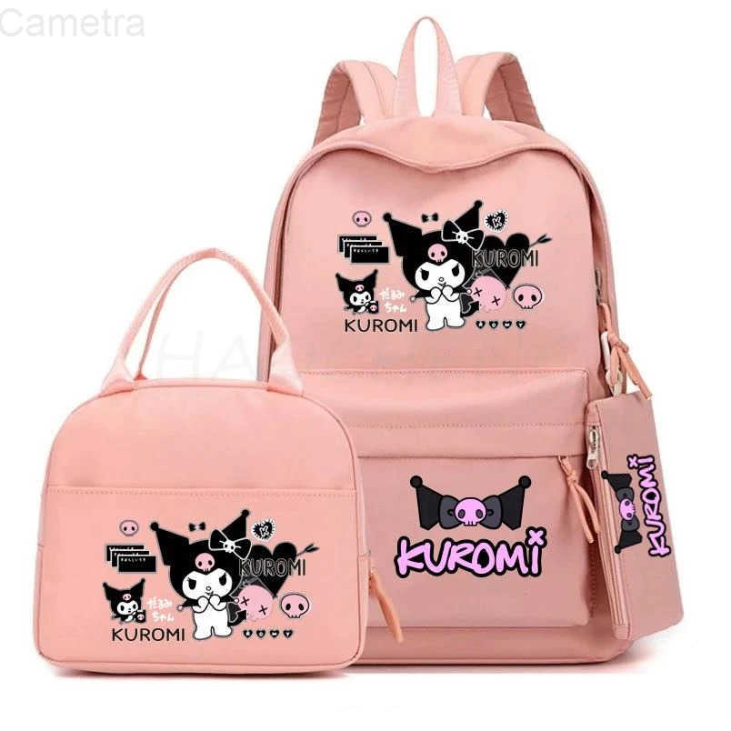 Sanrio Lovely Kuromi Melody 3Pcs/Set Backpack Teen Boy Girl Student Back To School Schoolbag Anime Lunch Bag Women Rucksack Pencil Case H251216