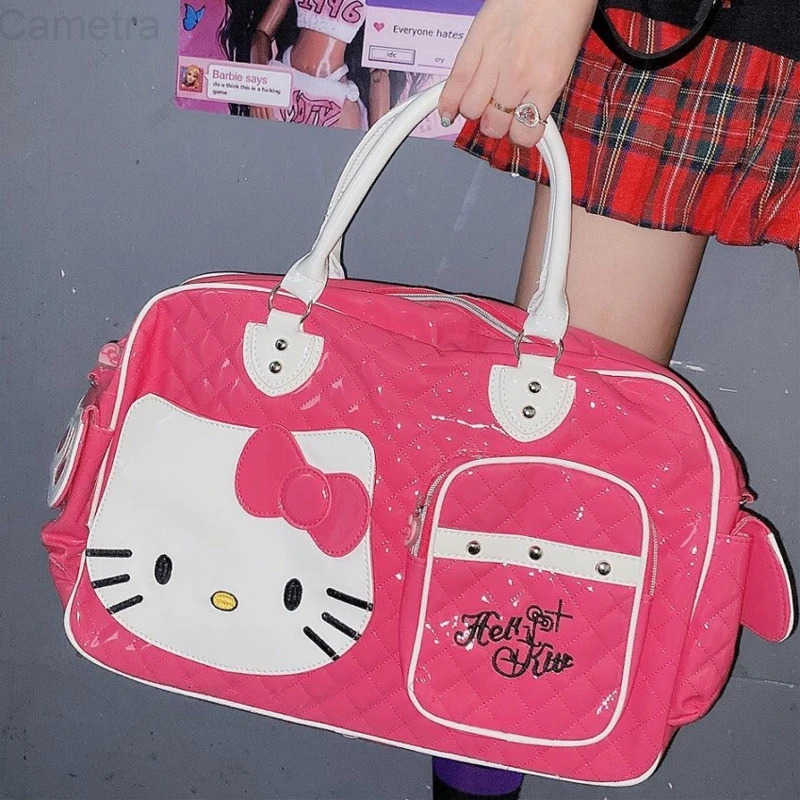 Sanrio Hello Kitty Large Capacity Crossbody Bag Pink Shoulder Bags For Women Y2k Sweet Girl PU Leather Handbag H251216