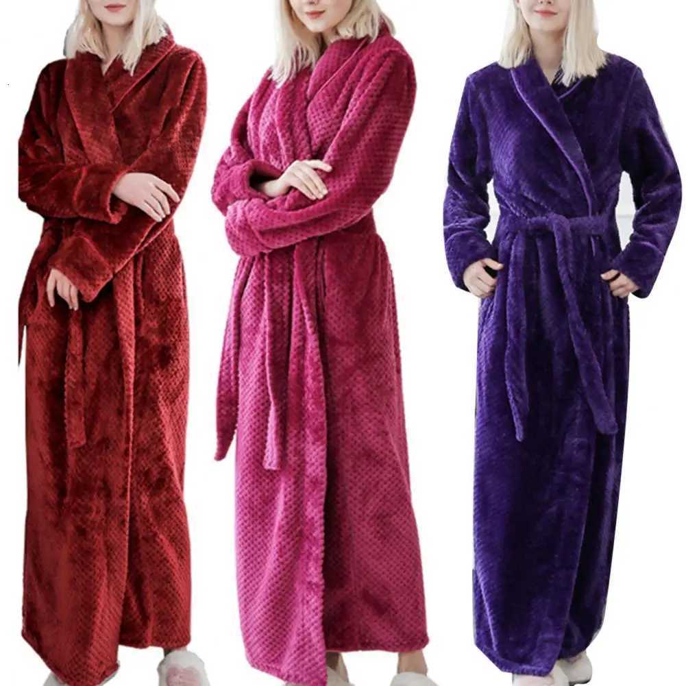 Winter Fashion Women Bathrobe Solid Color Thicken Plush Long Sleeve Bathrobe Sleepwear Warm Nightgown Christmas Gift For Women C251216