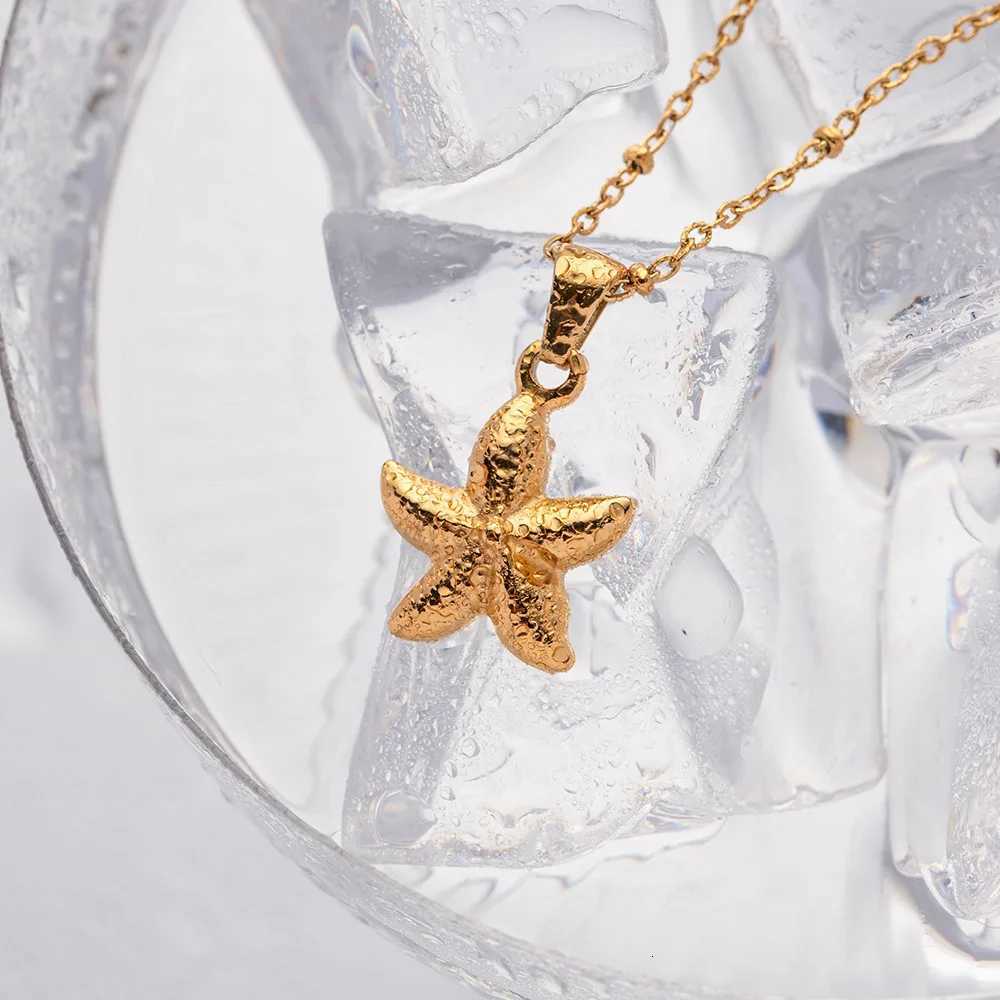 Stainless Steel Gold Plated Necklace Starfish Design Starfish Pendant Necklace M251216