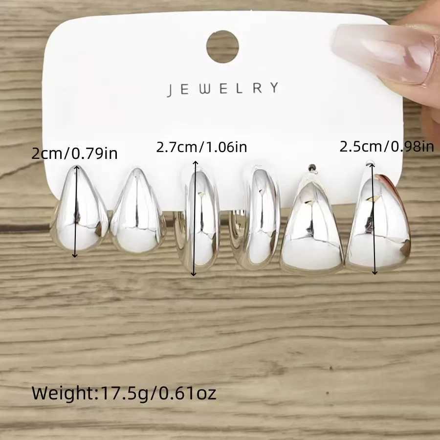 6pieces of minimalist smooth round ring water droplet earrings jewelry set for ladies craft G251216