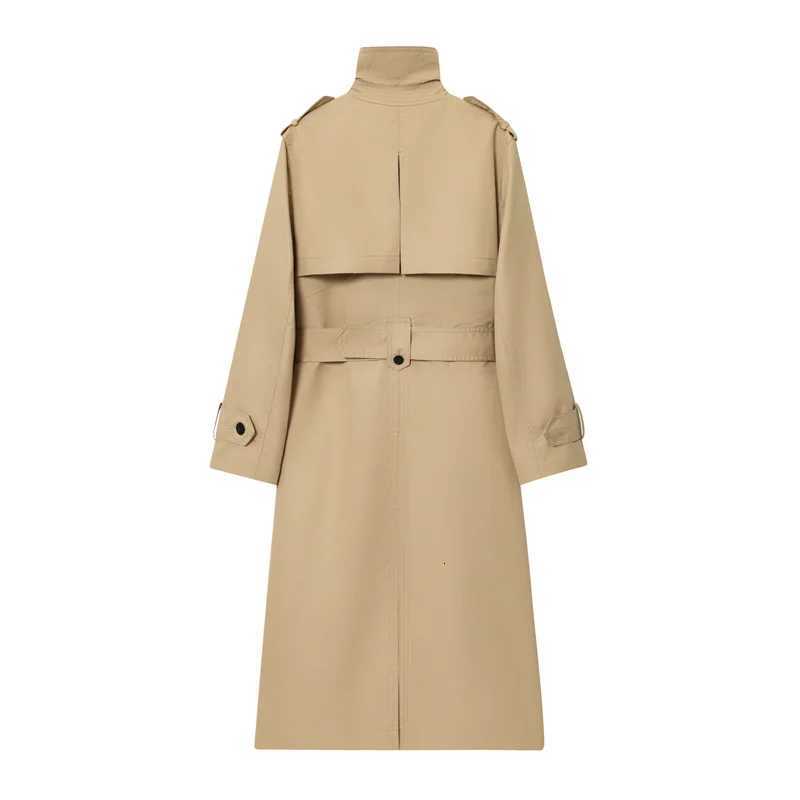 Womens Trench Coat 2025 Autumn New Style Solid Color Long-Sleeve Waterproof Double-Breasted Trench Coat with Belt BritishT251216