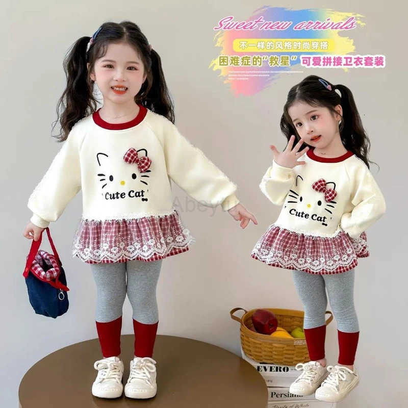 Sanrio Baby Girl Clothes Set Autumn Kid Sweatshirts Pullover Sweet Hello Kitty Top Leggings Pants 2pcs Suit Children Tracksuit H251216