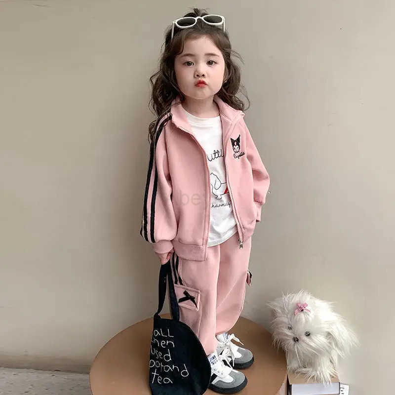 Sanrio Kawaii Kuromi Cartoon Fashion Suit Autumn Students Lovely Cardigan Sweatpants Children Birthday Presents for Girls H251216