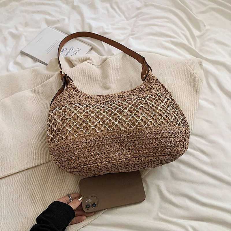 Summer Straw Weaving Shoulder Bag Large Capacity Crochet Beach Handbag Women Handmade Woven Hollow Out Casual Knitting Bag M251216