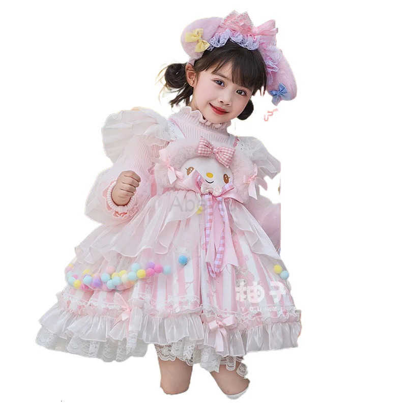 Sanrio Kawaii My Melody Kawaii Children Lolita Dress Anime Winter Plush Warm Princess Dress Girl Cute Birthday Party Cosplay Dress Gift H251216