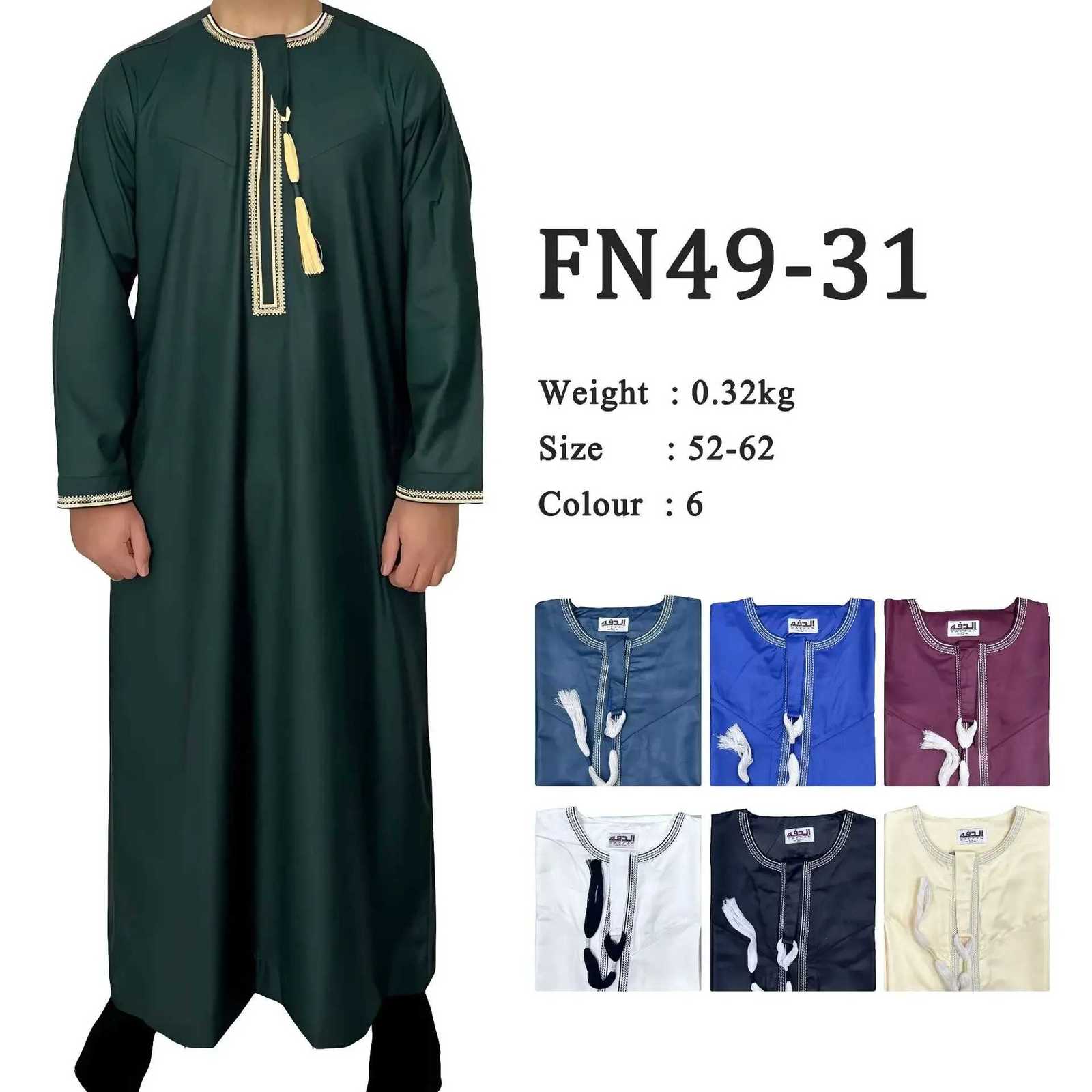 Eid Ramadan Muslim Men Long Robe Round Neck Embroidered Oman Dubai Arabian Saudi Male Jubba Thobe Adults Abayas Islamic Kamis W251216