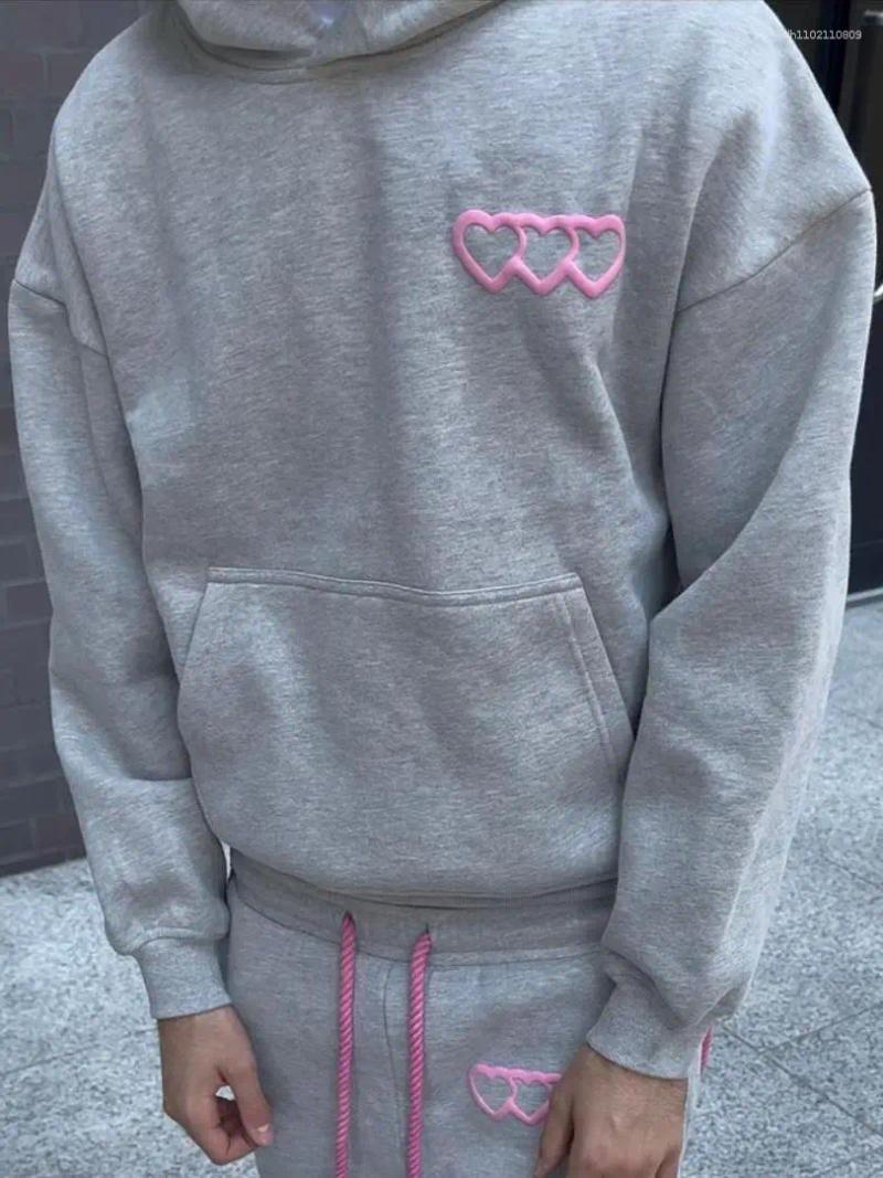 FAITH Men's Designer Hoodies Heart Pattern 3D Foam Print Sweatshirt Unisex Fashionable Long Sleeved Pullover Hooded Sweatshirt Pants Two-piece Se