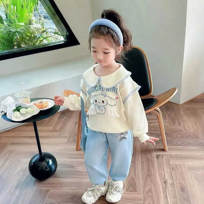 Sanrio Autumn Baby Girl Clothes Set Children Kuromi Cartoon Print Sweatshirt and Pants Two Pieces Suit Kid Long Sleeved Suit H251216