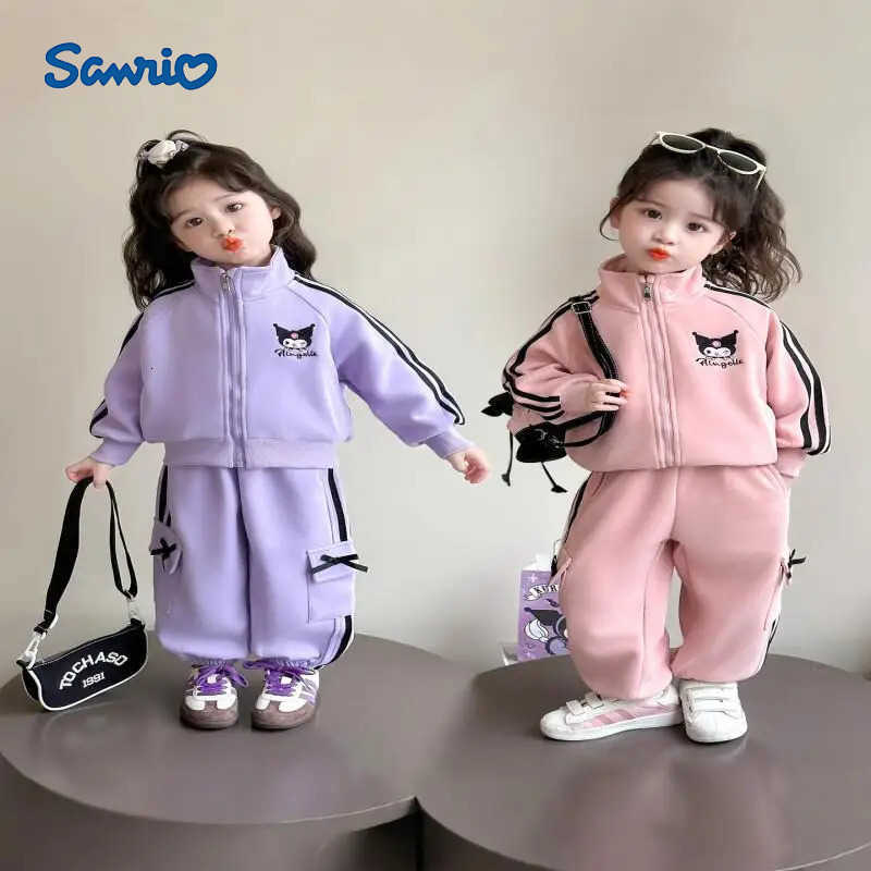 Sanrio Clothes Girls Autumn Spring Clothing Set Style Sports Two Piece Kawaii Y2K Anime Childrens Cool Girl Coat Coats Kid H251216