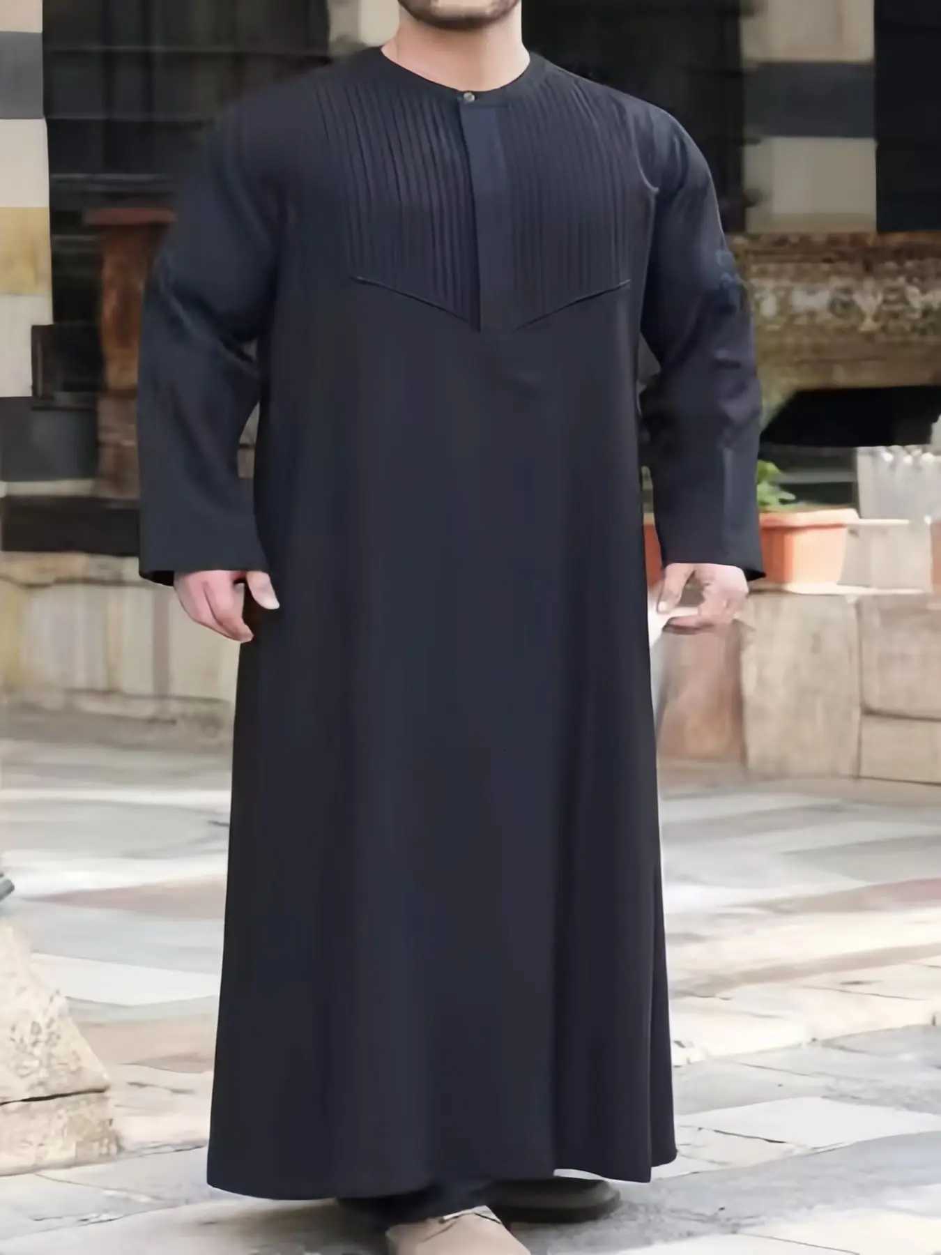 New Qamis Man Four Seasons Lslamic Moroccan Muslim Clothing Business Casual Men 00 Authentic Black Embroidered Robe W251216 - view 3