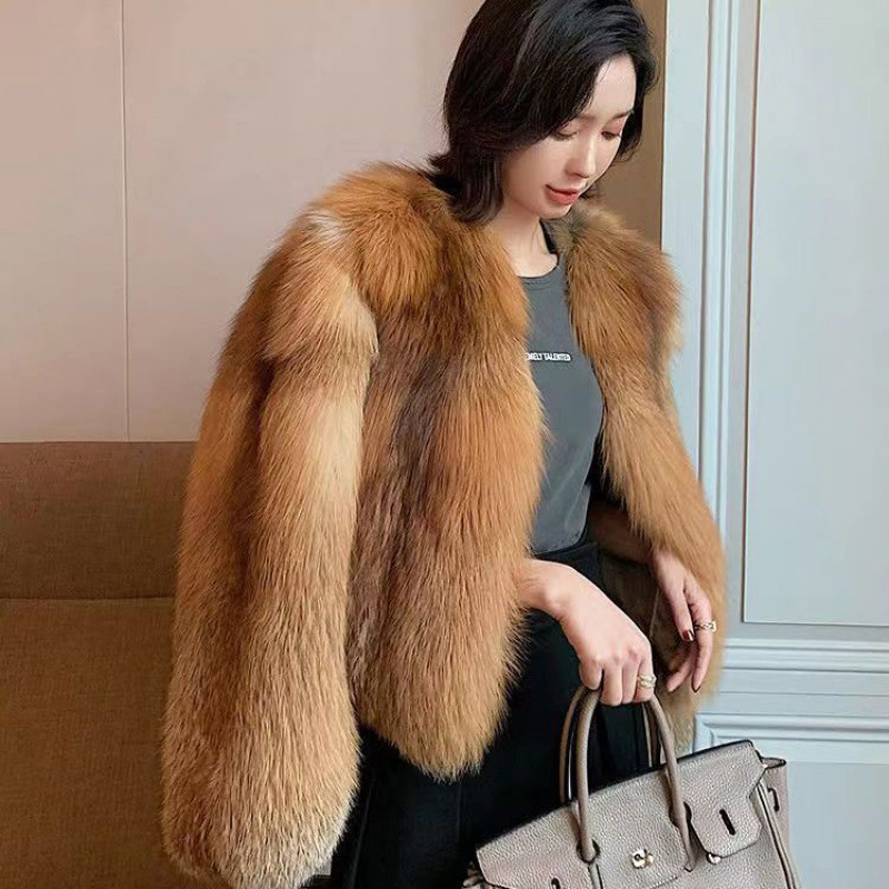 Real Red Fox Fluffy Womens Jacket Short Cropped Fox Fur Jacket With Lapel Genuine Fur Outerwear Selling Bolero Jacket 250910