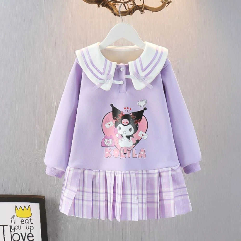 Sanrio Kuromi Sweatshirt Dress Autumn New Childrens Princess Dress Girls JK Uniform Long-Sleeve Dress Fall Clothing for Girls H251216