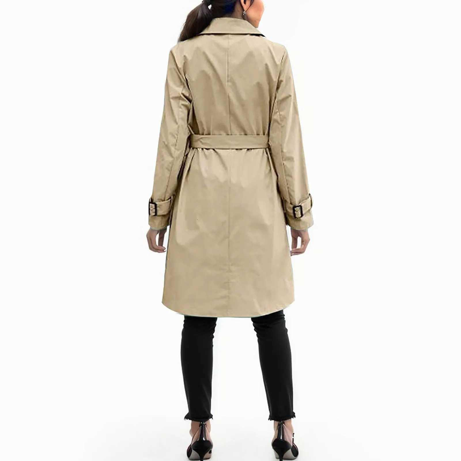 Fashion Women Trench Casual Solid Color Coat Adult Elagant Fashion Long Sleeve Lapel Neck Double Breasted Belted Coat For FemaleT251216