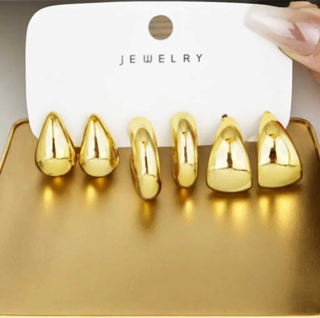 6pieces of minimalist smooth round ring water droplet earrings jewelry set for ladies craft G251216