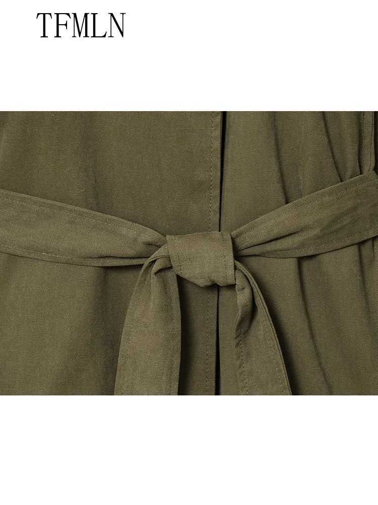 TFMLN 2025 Autumn Winter Women Lace Up Trench Coats Fashion Full Sleeve Pockets Causal Outwear Loose Stand Collar WindbreakerT251216