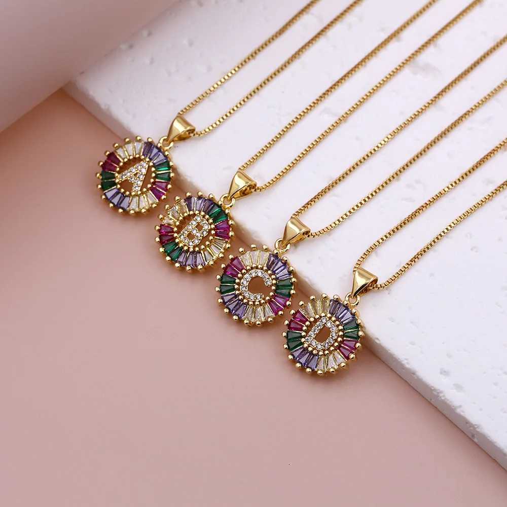Gold Plated A-Z English Initial Letter Necklace Multi Colors Micro Setting Zircon Necklace for Women M251216