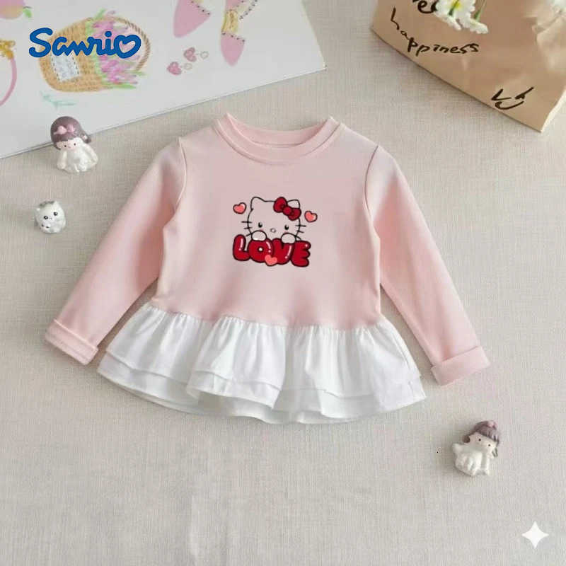 Sanrio Baby Girls Cotton Clothes Striped Patchwork Top Kid Hello Kitty Printed Pullover Children Autumn Fashion Long Sleeve T-shrits H251216