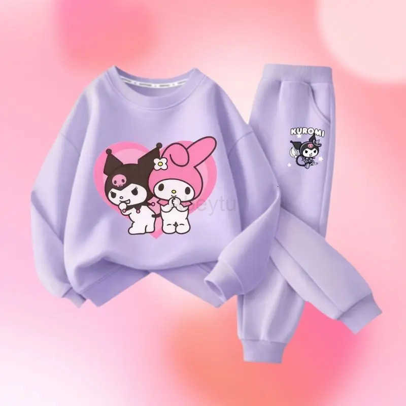Sanrio 2Pcs Spring New Kids Cute Cartoon Kuromi Melody Clothing Sets Childrens Hoodies and Long Pants Two Piece Suit Casual Sweatsuit H251216