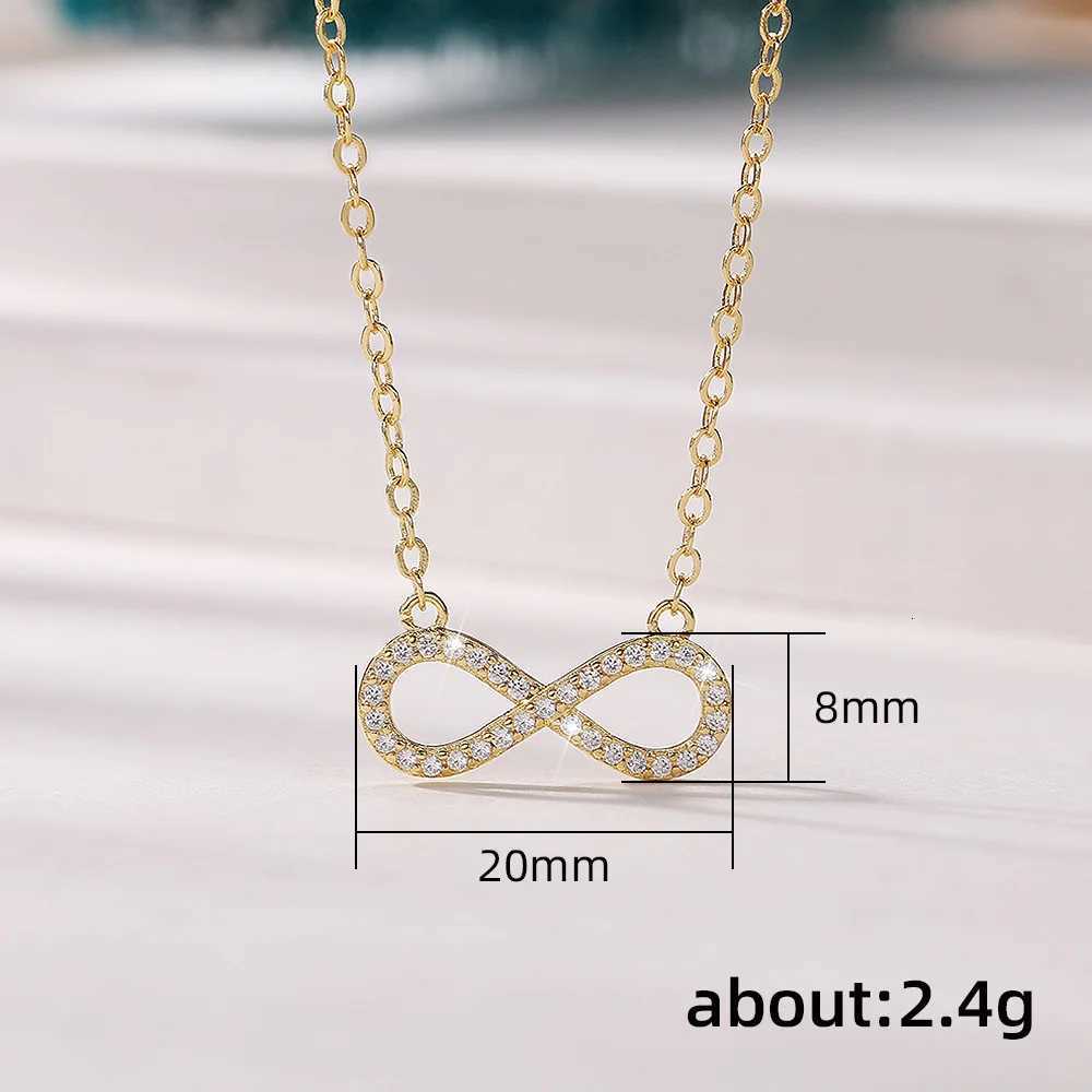 Huitan Simple Infinity Shape Pendant Necklace Women Inlaid Shiny CZ Stone Fancy Figure 8 Clavicle Chain Necklace Wedding Jewelry M251216