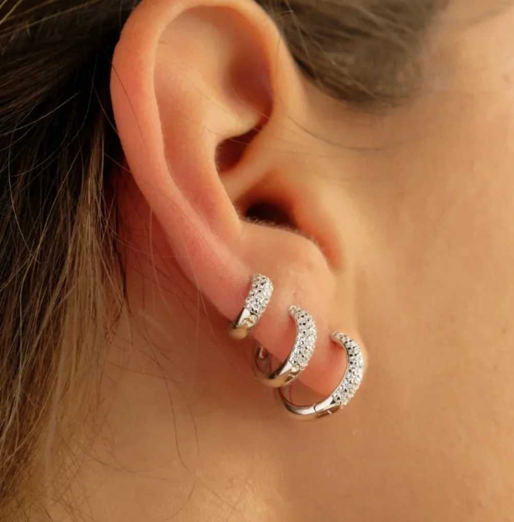1/3Pairs Piercing Statement Triple Paved Hoop Earrings CZ Stone Gold Color Copper Huggies Cartilage Earrings For Women Jewelry G251216