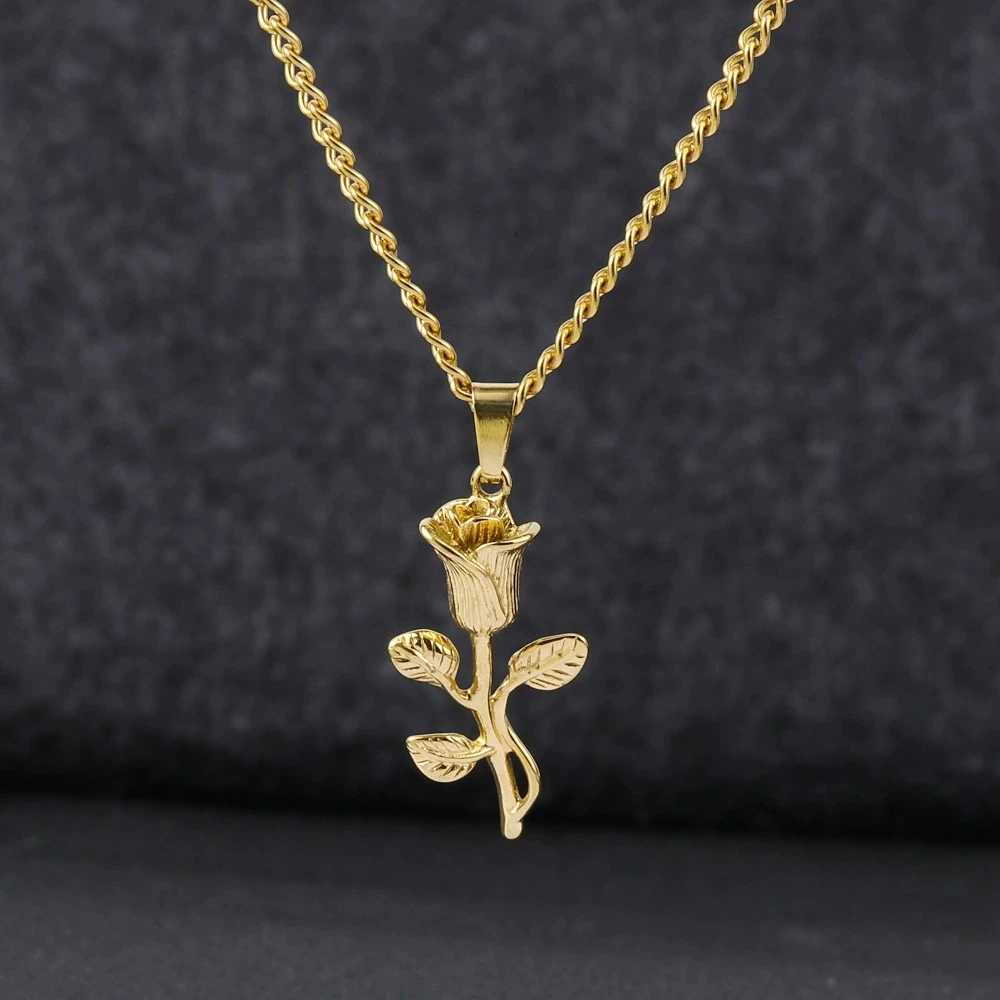 Womens Stainless Steel Rose Necklace Three-dimensional Rose Necklace Valentines Day Gift M251216