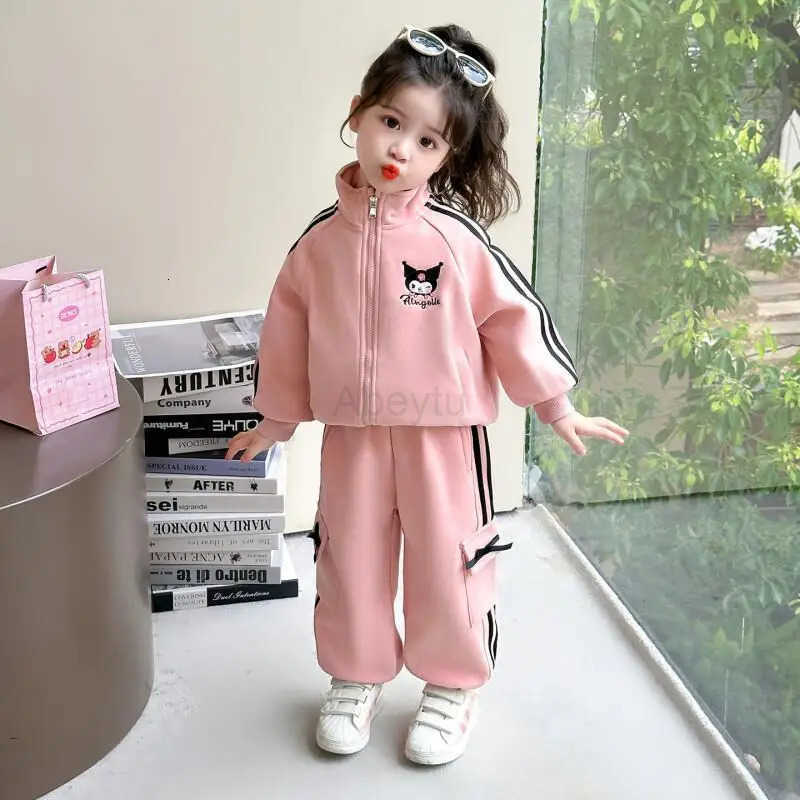 Sanrio Clothes Girls Autumn Spring Clothing Set Style Sports Two Piece Kawaii Y2K Anime Childrens Cool Girl Coat Coats Kid H251216