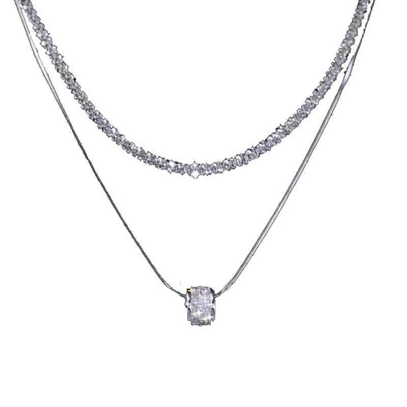 Stainless Steel Silver-Plated Double-Layer Necklace for Women Fashion Y2k Luxury CZ Pendant Necklace Clavicle Chain Jewelry Gift M251216