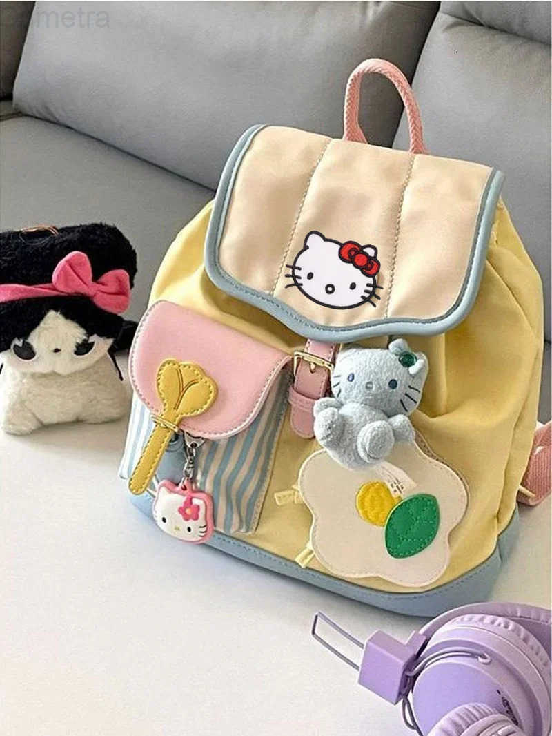 Sanrio College Students Cute Color Contrast Schoolbag Womens Handbag hello kitty Mini Backpack New Travel shoulder Bag H251216