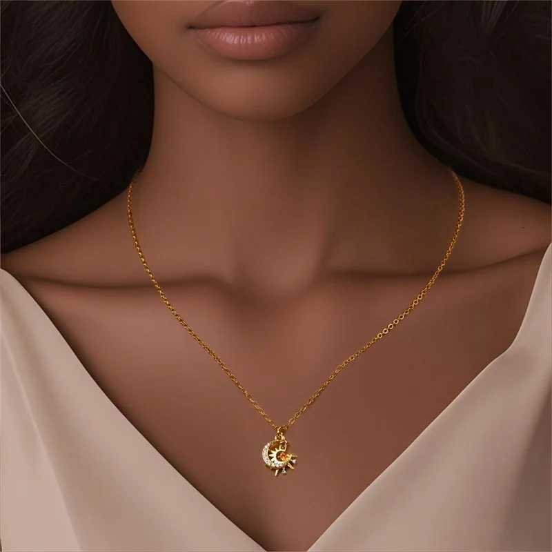 Golden Necklace 925 Sterling Silver Sun Moon Classic Simple Adjustable Necklace for Women Girl Fashion Jewelry Gifts M251216