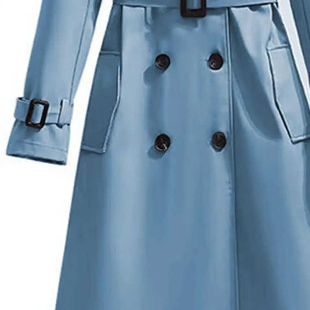 Women Coat Double Breasted Long Trench Jacket Belted Notch Lapel Overcoat Fall Winter Windproof Ladies Casual Classic OuterwearT251216