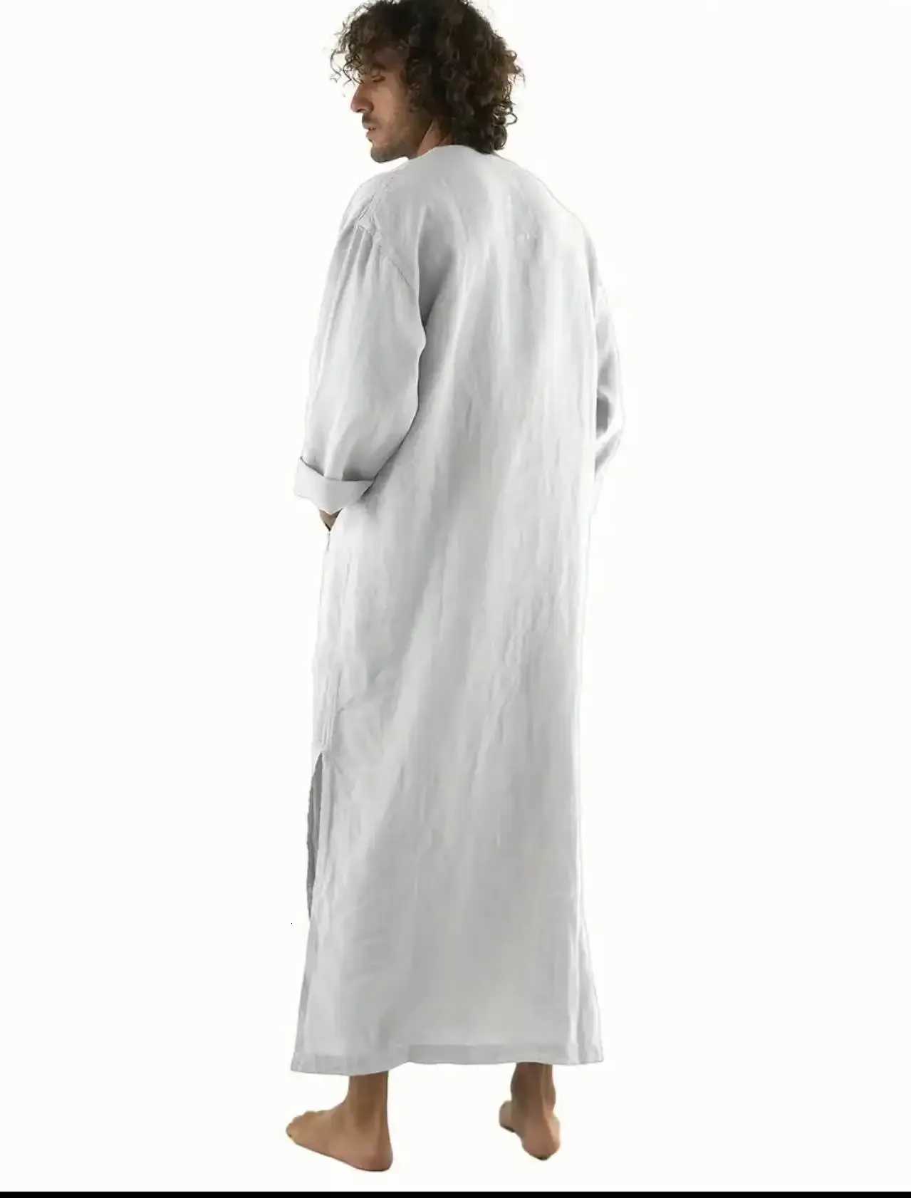 Muslim Robe Men Stand Collar Button Robe Saudi Arabia Kaftan Musulman Abaya Qamis Caftan Fashion Islam Dress Eid S-3XL 2024 New W251216
