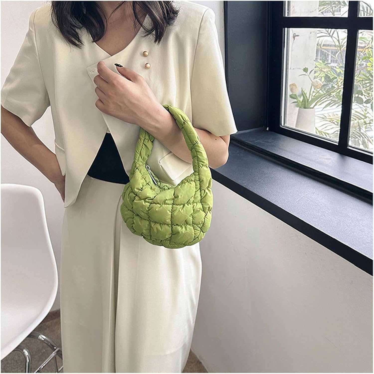 Puffer Bag Women Mini Quilted Cute Bubble Handbag Crescent Wrist Satchel Y2k Purse M251216