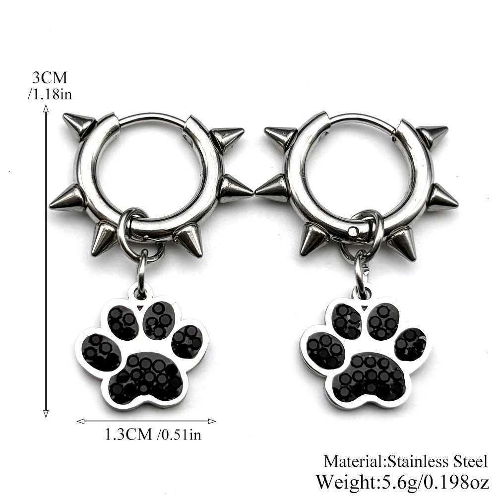 Dark Punk Dog Paw Rivet Earrings For Women Men Stainless Steel Silver Color Gothic Punk Trendy Hoop Ear Rings Jewelry Gifts G251216