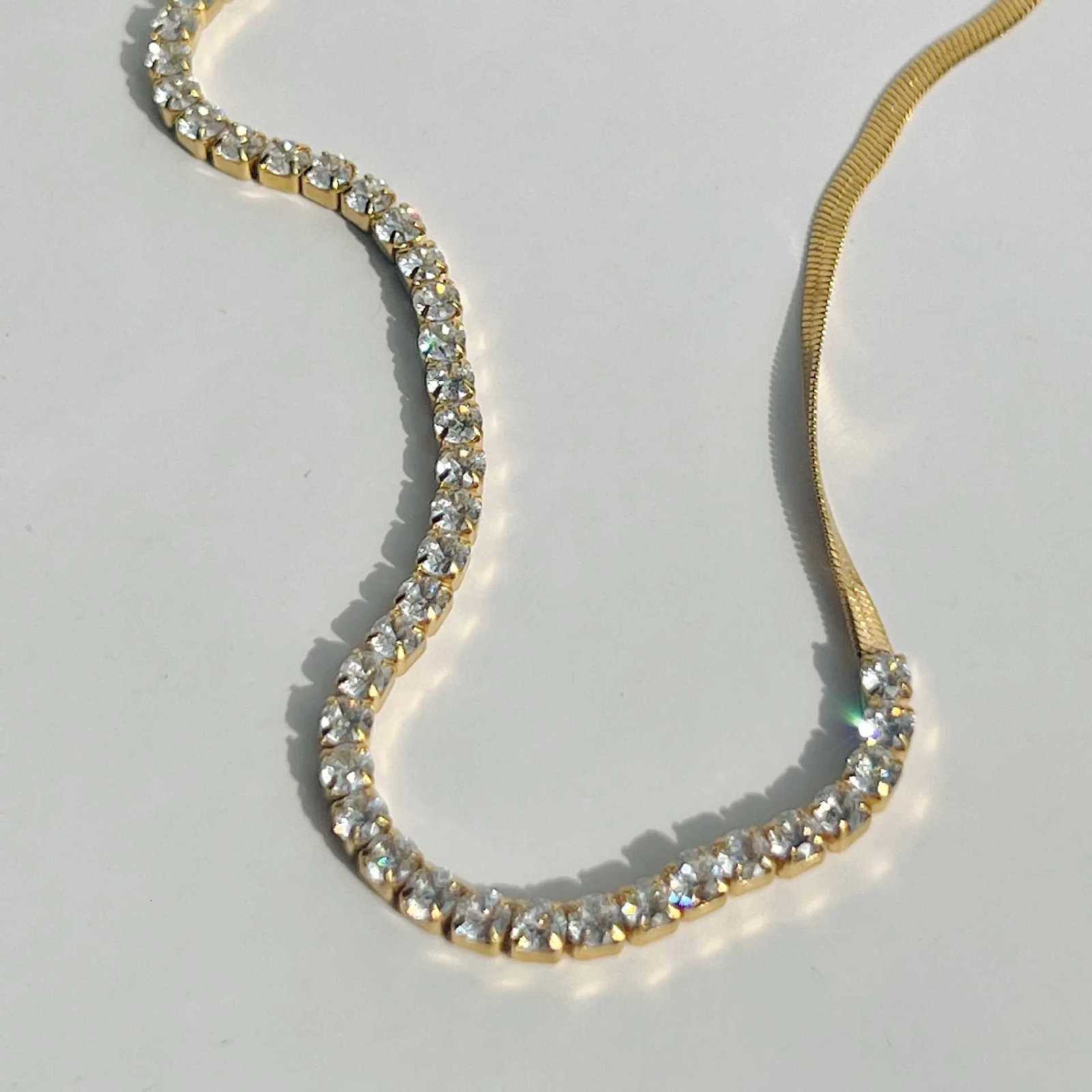18K Gold Plated Necklace Micro Setting Zircon Necklace Herringbone Chain Necklace for Women M251216