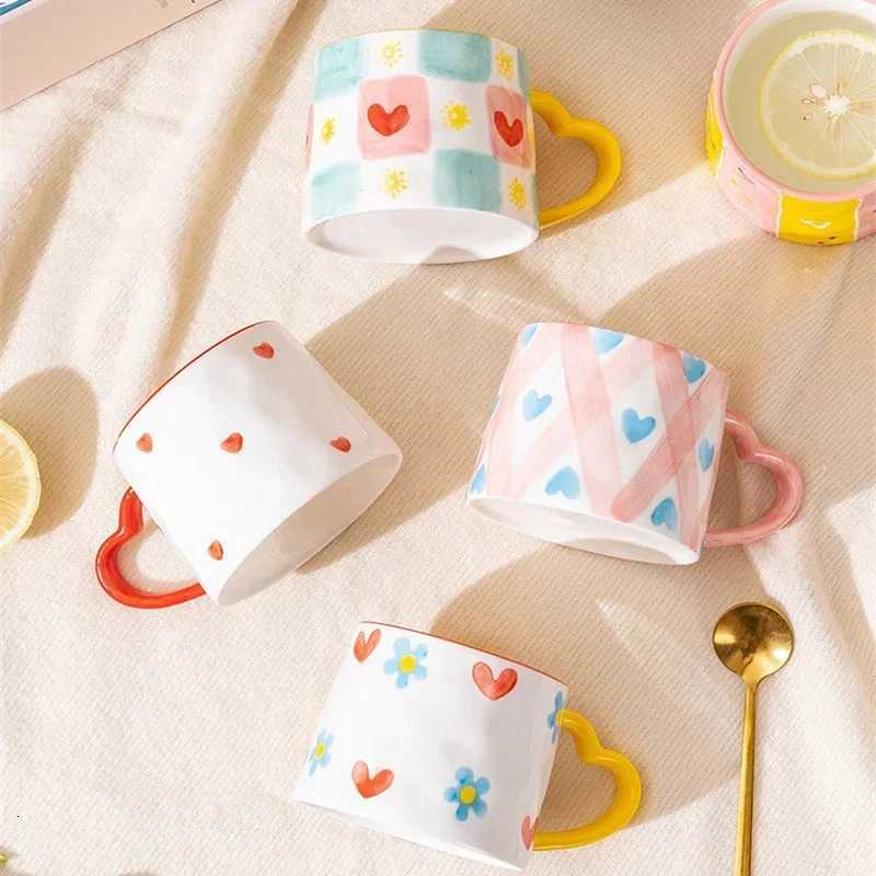 Cute INS style Ceramic g Creative Hand-Painted Love Coffee Cup Couples Cup Breakfast Milk tea g Vntines Day Gift H251215