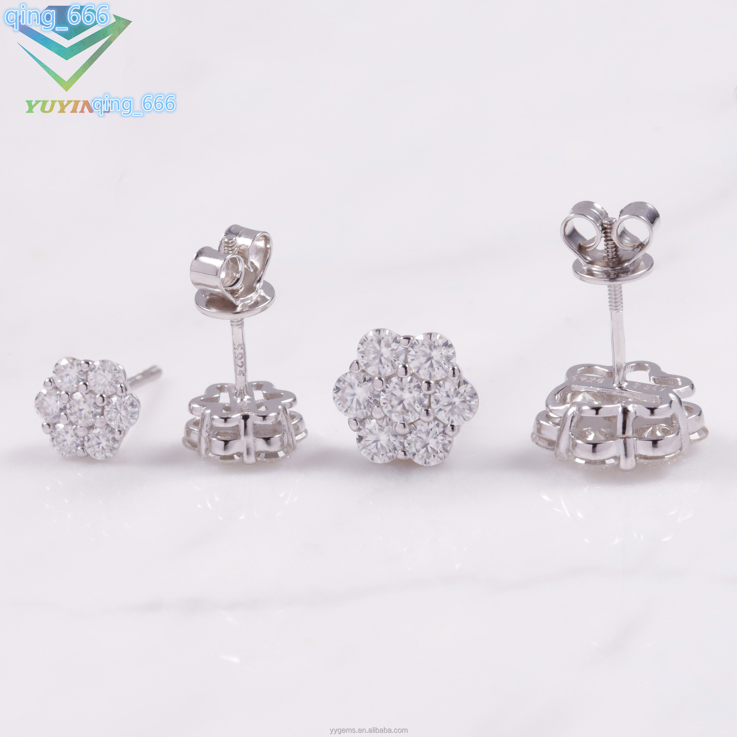Fine Jewelry S925 Sterling Silver 7 Stones Flower Earrings Fashion Jewelry Iced out Moissanite Stud Earrings Popular Style Stud