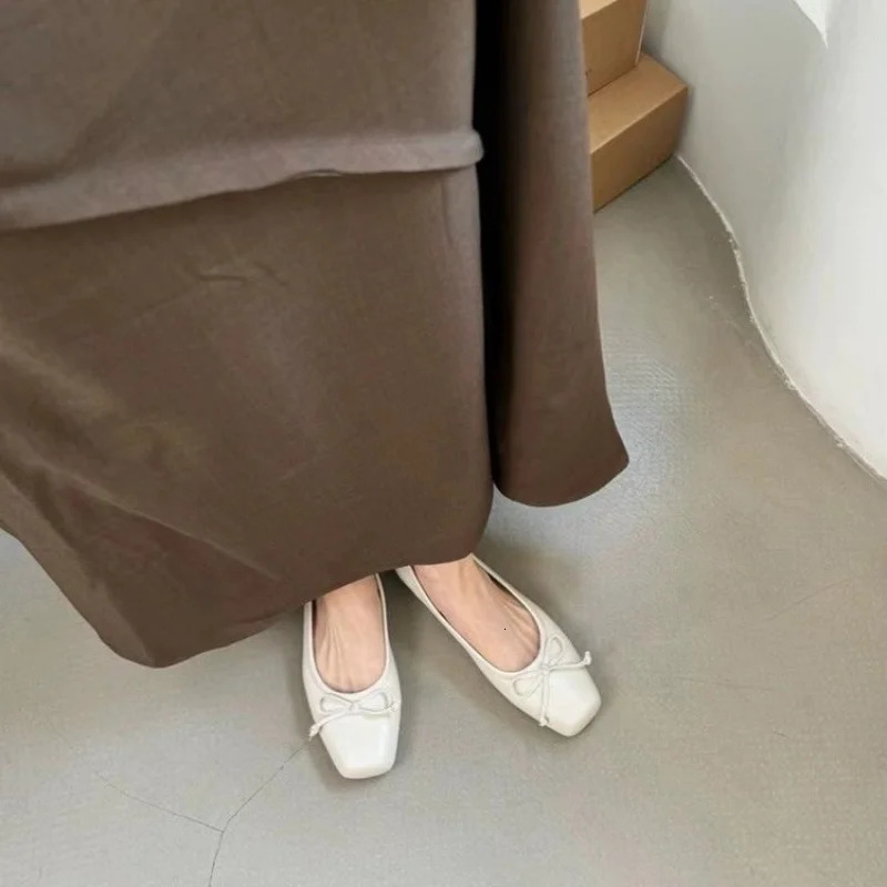 Bowtie Flat Shoes Women Ballerinas Square Toe Slip on Ballet Flats Lazy Loafers Moccasins Ladies Casual Comfort Shoes 251216