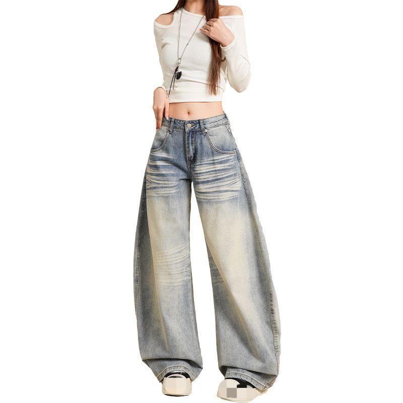 Japanese-style spicy girl style, non-elastic back pocket embroidery craftsmanship, trendy girls' street curved knife jeans---2368