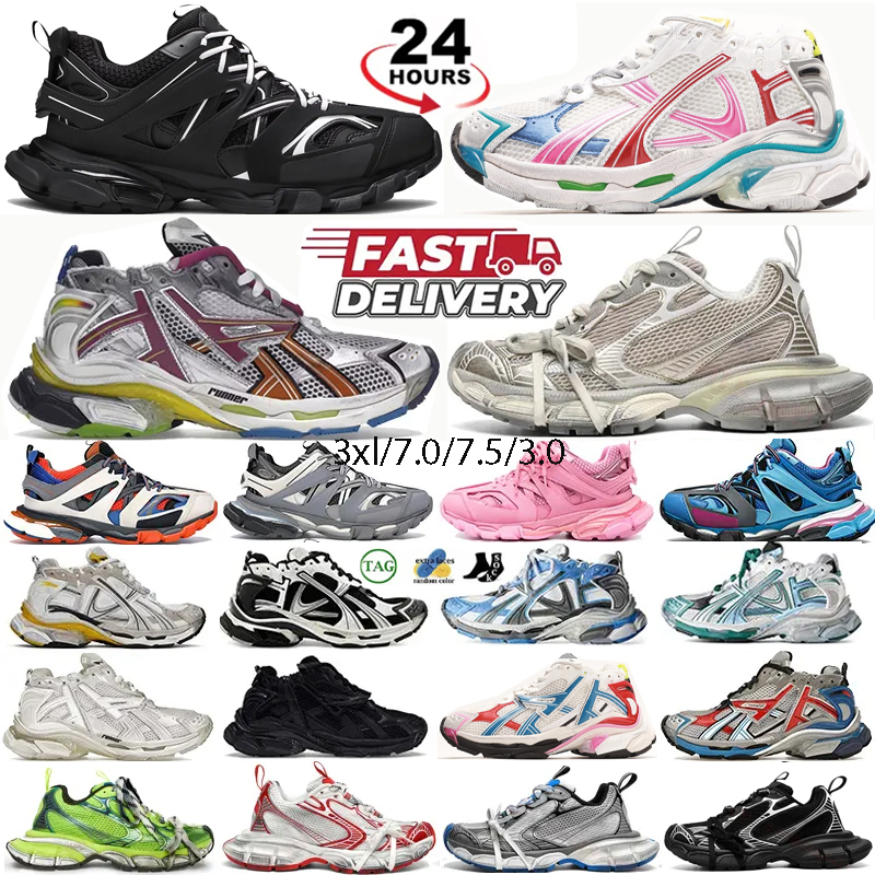 With Box Designer Runner 3xl Sneakers led Track Runners 7.0 7.5 3.0 Paris All Black White Pink Grey Gomma Leather Nylon Printed Platform men women trainers