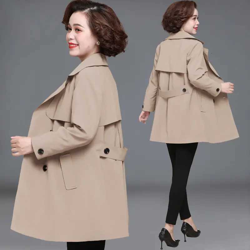 Middle-aged mother Spring Trench Coat 2025 Fashion Loose Double-breasted Long Overcoat Plus size 5XL Casual Female windbreakerT251216
