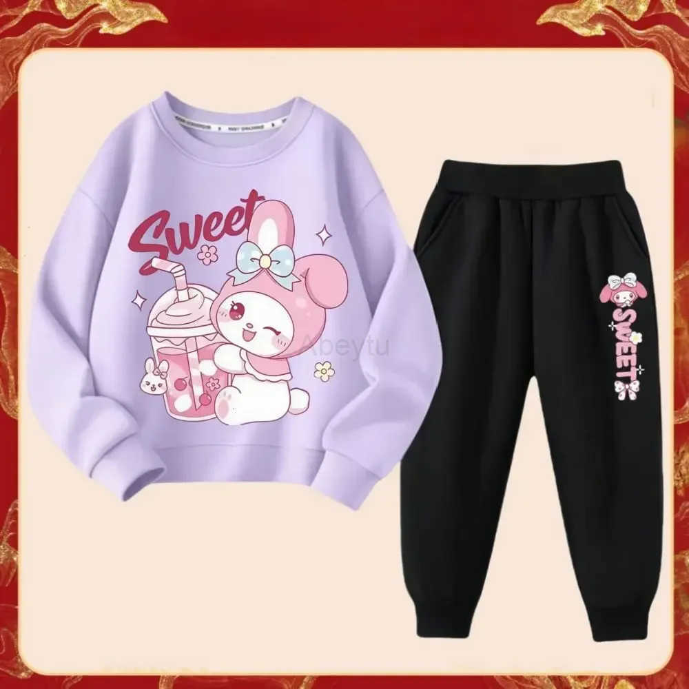 Sanrio Girls Fashion Set Wear Cartoon My Melody Printed Tracksuits Spring Autumn Kids Long Sleeve Sports 2Pcs Sweatshirt H251216