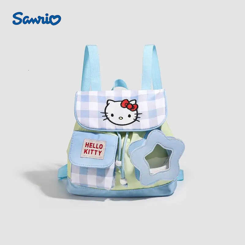 Sanrio Hello Kitty Girl Checkered Backpack Student Handbag Travel Versatile Kawaii Anime Cartoon Fashion New Style Casual Bag H251216