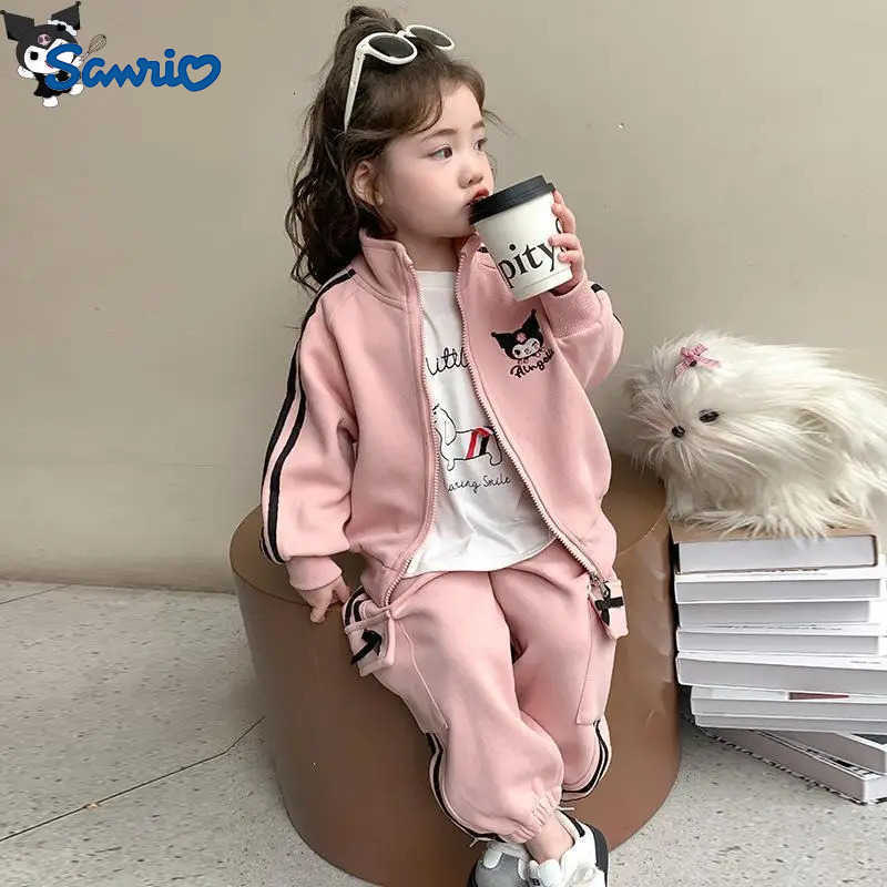 Sanrio Kuromi Anime Girls Autumn Sportswear New Catoon Fashion Jacket Kawaii Casual Pants Comfort Skin-Friendly Soft Loose Set H251216