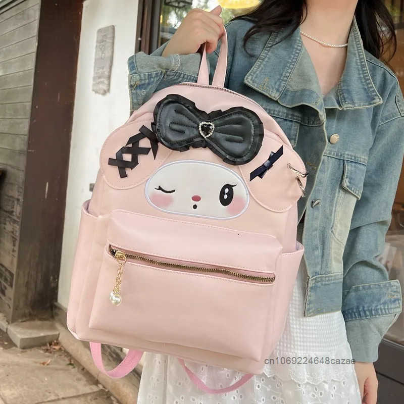 Sanrio Hello Kitty Kuromi My Melody Cute Leather Backpack Large Capacity Simple Trendy Shoulders Bag Sweet Girl Casual Backpack H251216