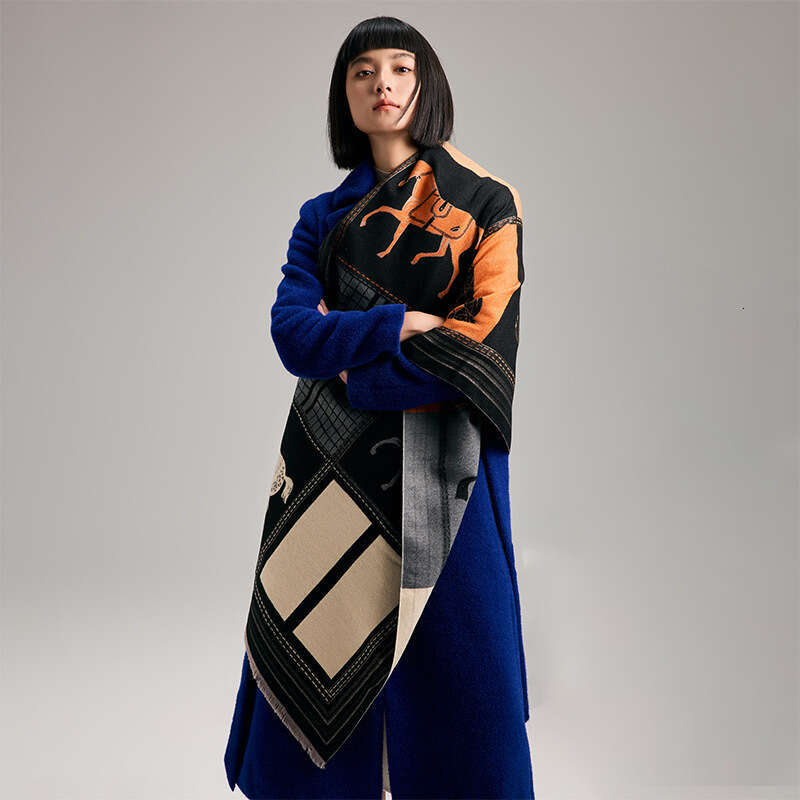 Autumn Winter Women Pashmina Shawls and Wraps Cashmere Blanket Warm Thick Stoles for Ladies Outdoor Scarf 2024 New Print G250818